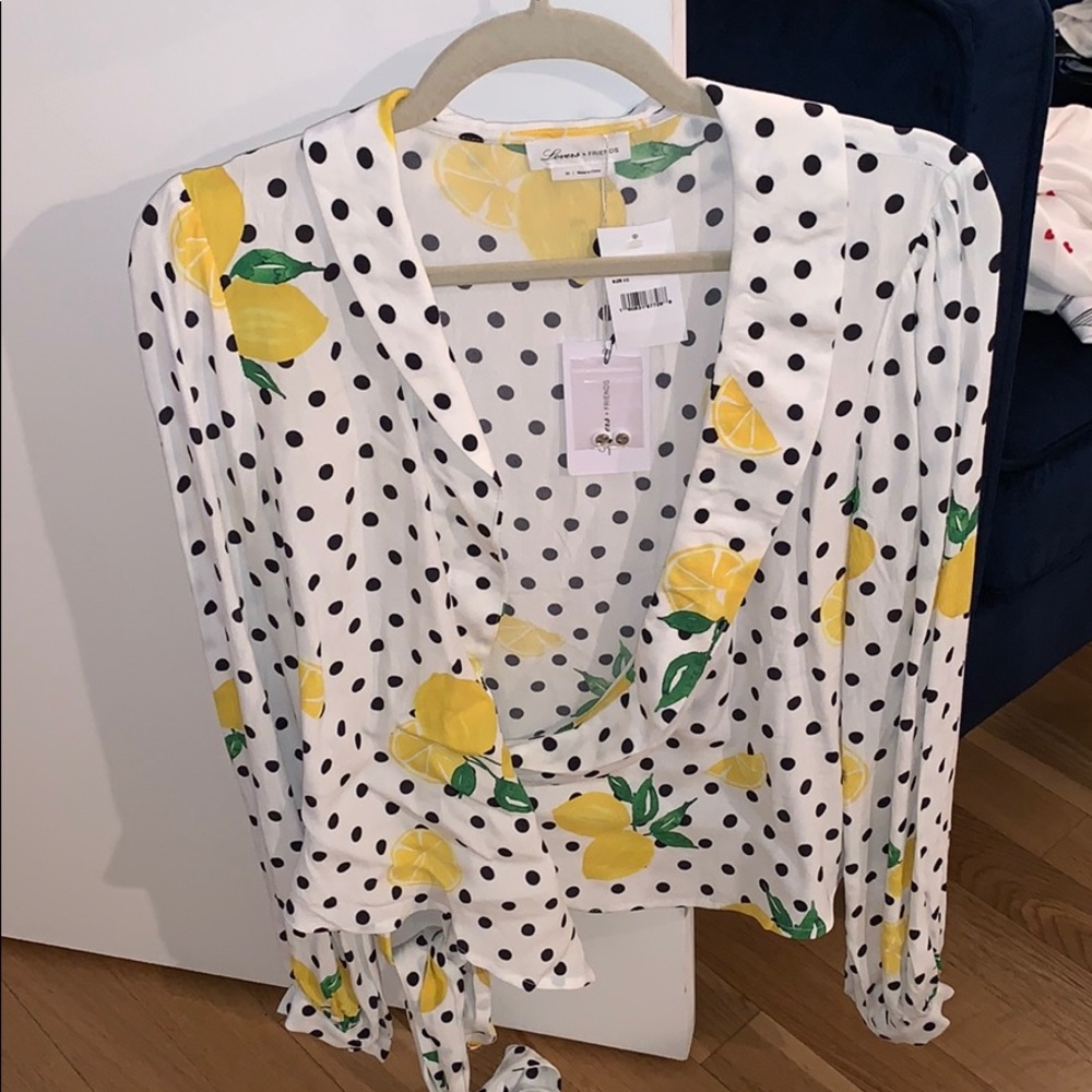 Lovers & Friends Lemon Dot Wrap Top NWT